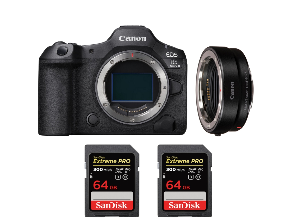 Canon Eos R5 Mark Ii + Ef-eos R + 2 Sandisk 64gb Uhs-ii 300mb/s + Ebook “20 Consejos Para Fotos Que Impactan”