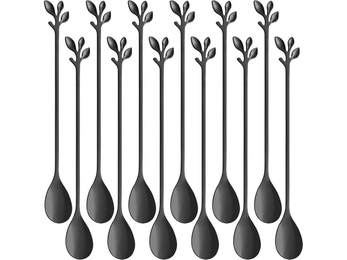 2026-40431-set De 12 Cucharas Largas 18.8cm Acero Inoxidable Hoja Negra Para Té Helado Cocktail Postres Lavavajillas Seguro