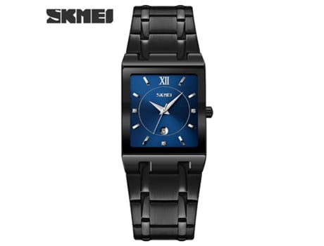 Relojes cuadrados para hombres con fecha, movimiento de cuarzo, reloj de pulsera resistente al agua, carcasa negra, esfera azul LUUCOZK