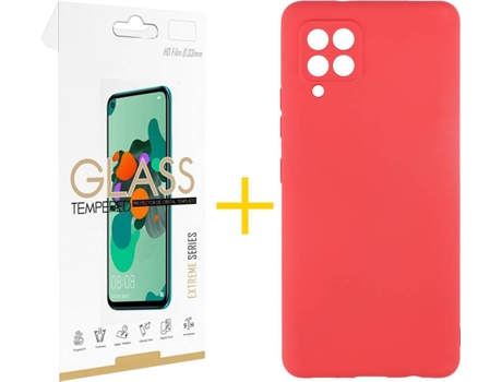 Carcasa y Protector de Pantalla de Vidrio Samsung A42 5G SKYHE Silicona Líquida Rojo