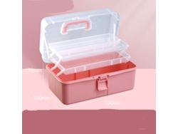 (Rosa) Caja de almacenamiento de 3 capas de 33 cm, caja de herramientas de plástico multifuncional con asa para costura, maquillaje y medicamentos