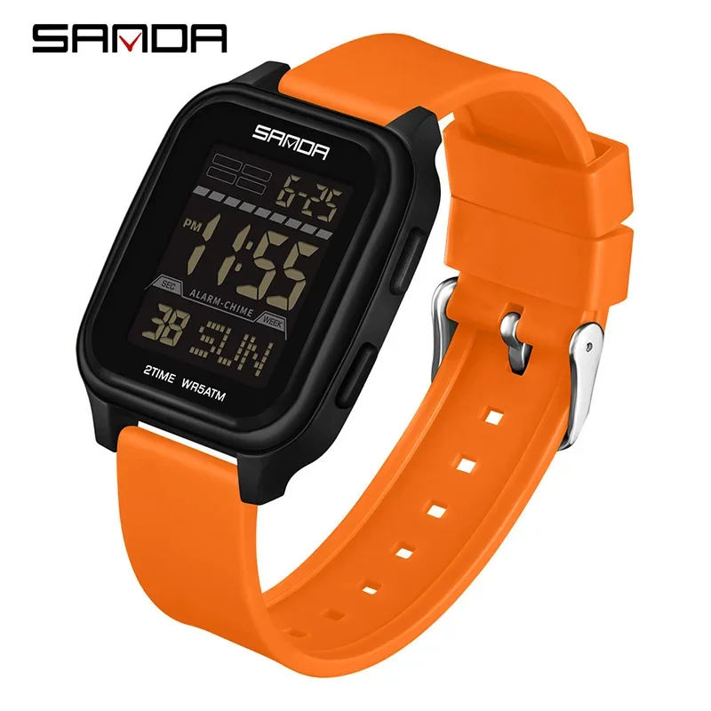 Reloj Electrónico Elegante Para Hombre (naranja) Con Esfera Cuadrada Multifuncional, Calendario, Acabado Luminoso Y Resistencia Al Agua.