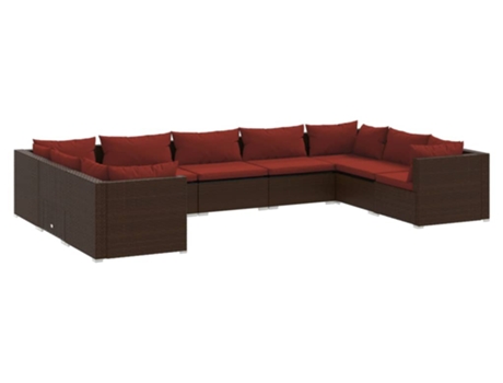 Conjunto 9 muebles de jardín VIDAXL y cojines ratán sintético marrón