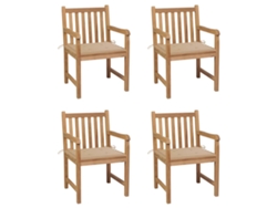 Sillas de jardín con cojines beige, 4 piezas, teca maciza, DKD HOME DECOR