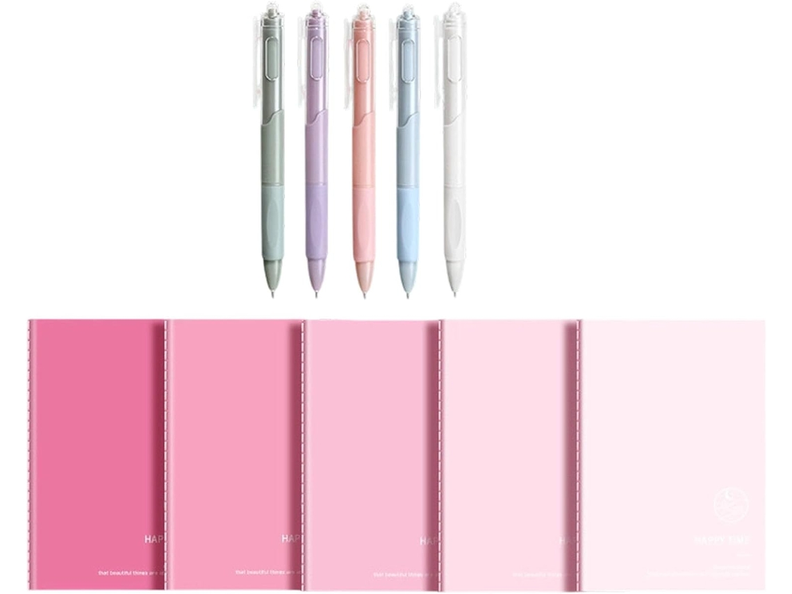 Juego de 5 cuadernos de tapa blanda con bolígrafos y 30 hojas de papel rayado ancho para estudiantes. SFUSHOS