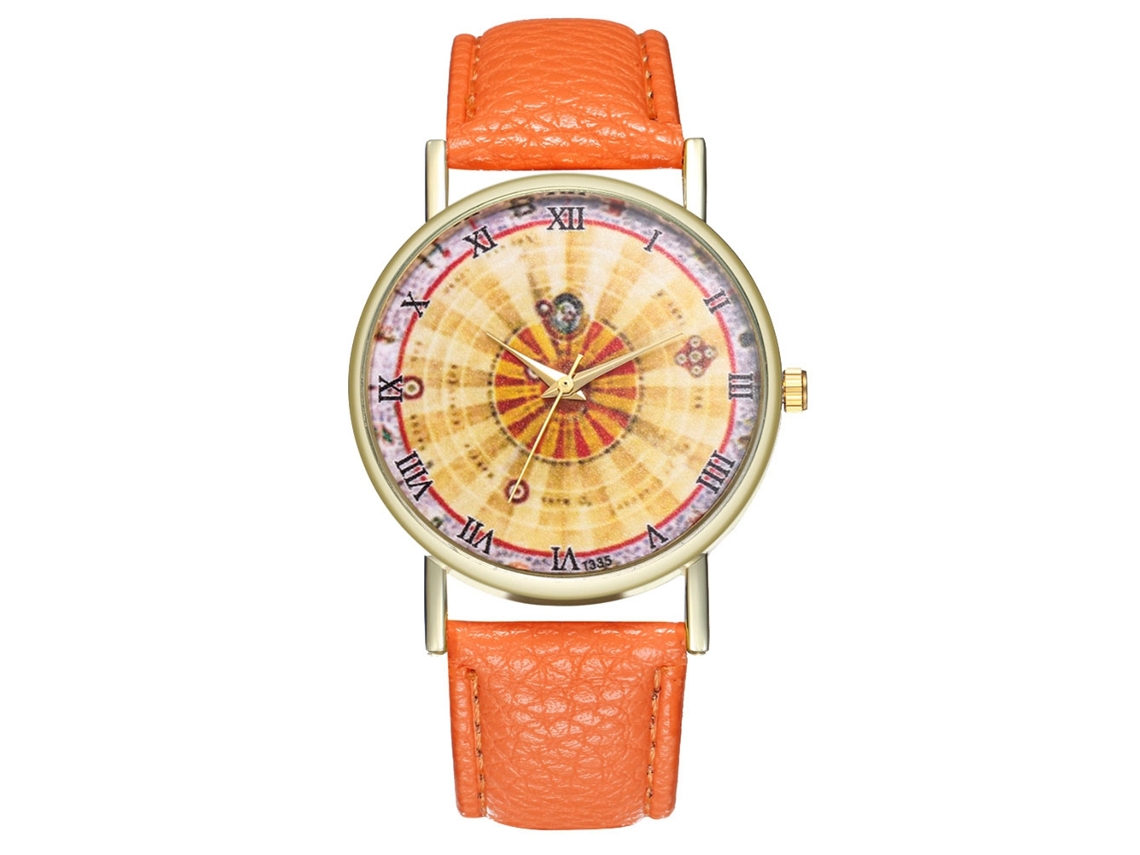 Reloj De Cuarzo Unisex Con Correa De Cuero Pu Dial Numeros Romanos Naranja Zhoulianfa