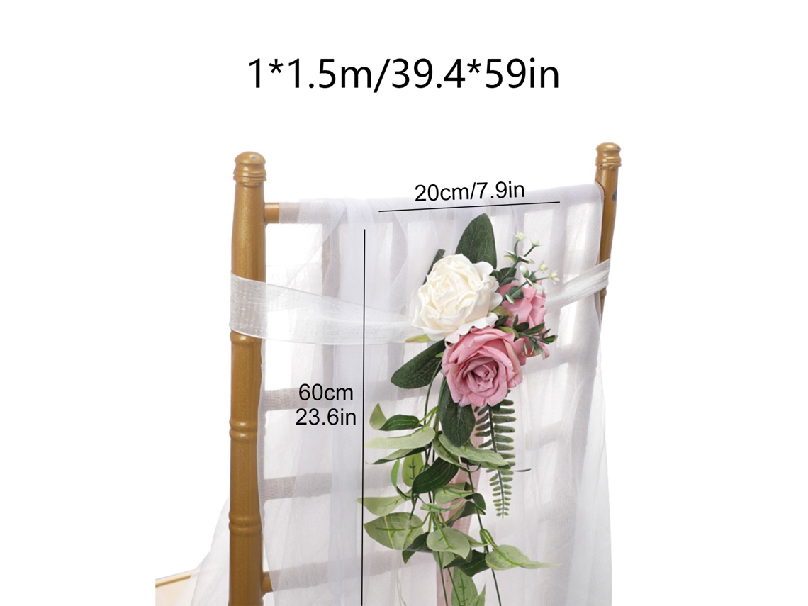Funda para silla de boda con velo blanco y flor en el respaldo