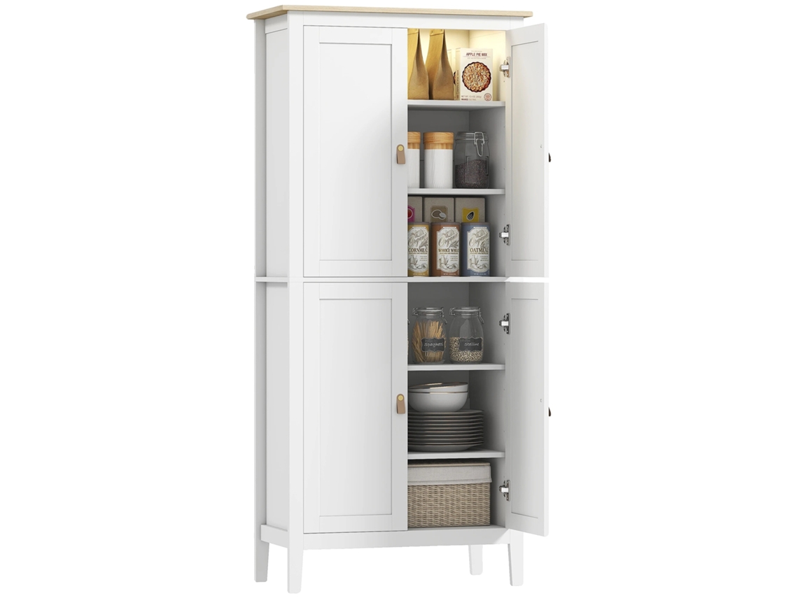 Mueble de cocina, iluminación LED, estantes ajustables, blanco.