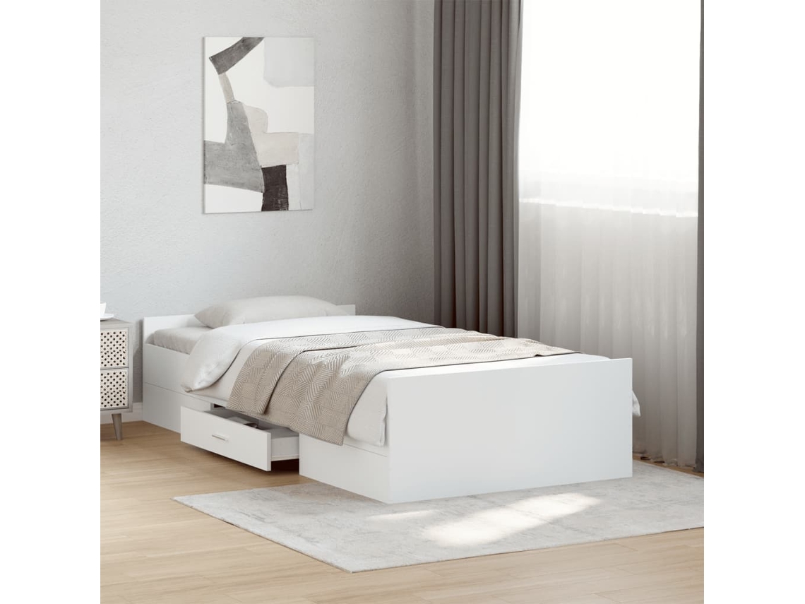 Cama Individualcama Para Adultoscama Con Cajones Madera De Ingeniería Blanca 190x190 Cm Wsd36230