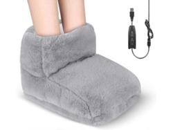 Aquecedor de pés recarregável com 3 níveis de temperatura, materiais macios e laváveis, aquecimento constante, USB 5V, cinza.