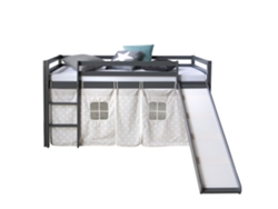 Cama Alta Infantil 90x200cm Con Escalera Y Tobogán En Madera Gris Con Tejido De Estrellas Lit06173
