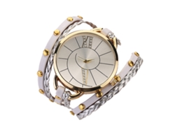 Reloj De Pulsera Retro Para Mujer Con Correa Trenzada Multicapa Y Movimiento De Cuarzo Blanco.