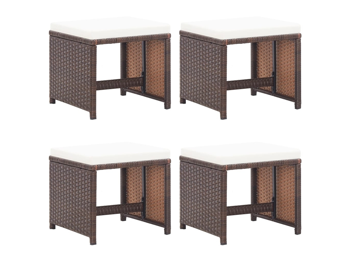 Bancos de jardín de 4 piezas DKD Home Decor con cojines de mimbre marrón