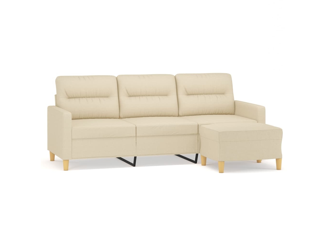 Maison Exclusive - Sofá De 3 Plazas Con Taburete De Tela Crema 180 Cm
