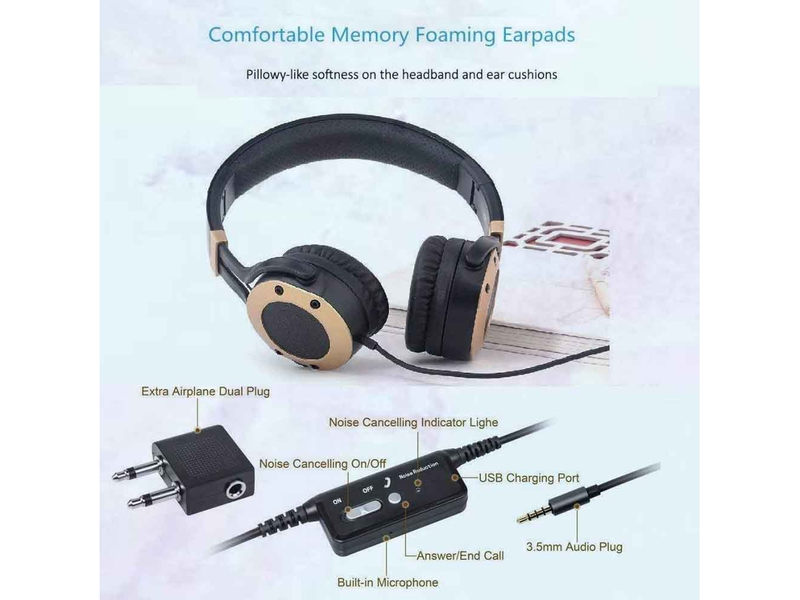 Auriculares ANC con cancelación activa de ruido, cascos con Bluetooth,  adaptador de TV USB 3,5