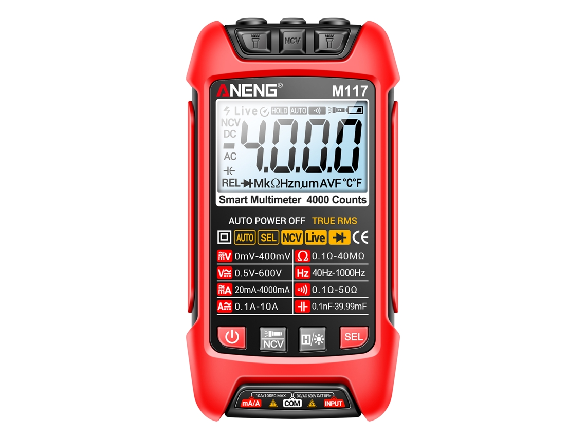 Multímetro Digital Inteligente Aneng M117 De 4000 Cuentas, Probador Profesional Con Ncv Y Linterna Doble.