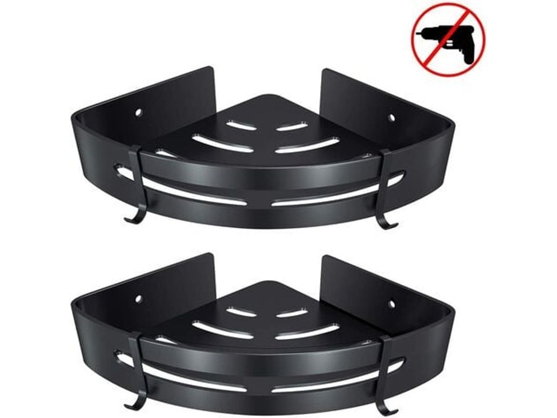 Estante Esquinero Para Ducha Sin Orificio, Montaje En Pared De Aluminio, Soporte Para Baño, 2 Piezas, Almacenamiento Negro