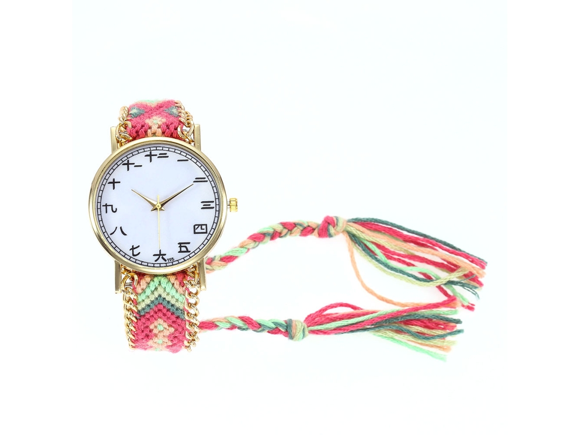 Reloj De Pulsera De Cuarzo Zhoulianfa Fashion Con Correa De Cuerda Trenzada Y Esfera Redonda Rosa.