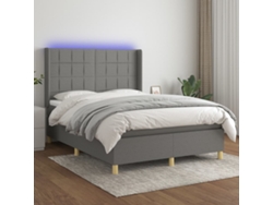 Cama Box Spring Colchón Y Luces Led Tela Gris Oscuro 140x190 Cm