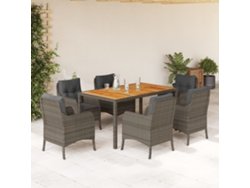 Juego de comedor de jardín de 7 piezas con cojines, mimbre gris, DKD Home Decor