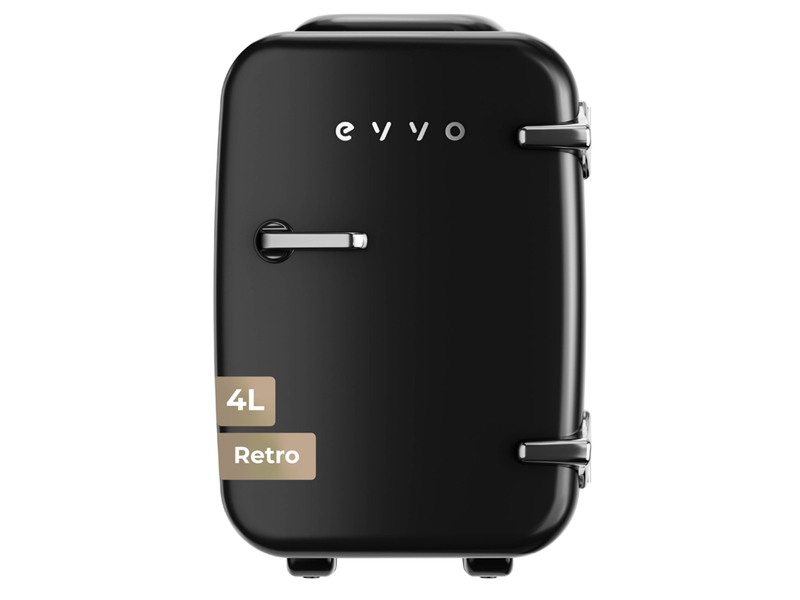 Evvo F4 Mini Nevera Retro Negra 4l, Portátil 12v/220v, Frío Y Calor, Silenciosa, Para Cremas, Maquillaje, Coche Y Oficina