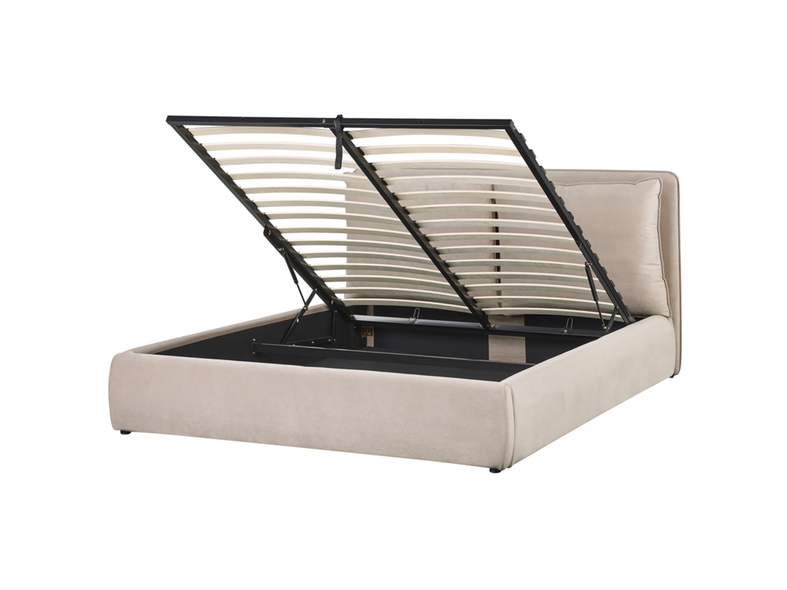 Cama con almacenaje BELIANI Bajonna de Terciopelo Beige 183x235x102