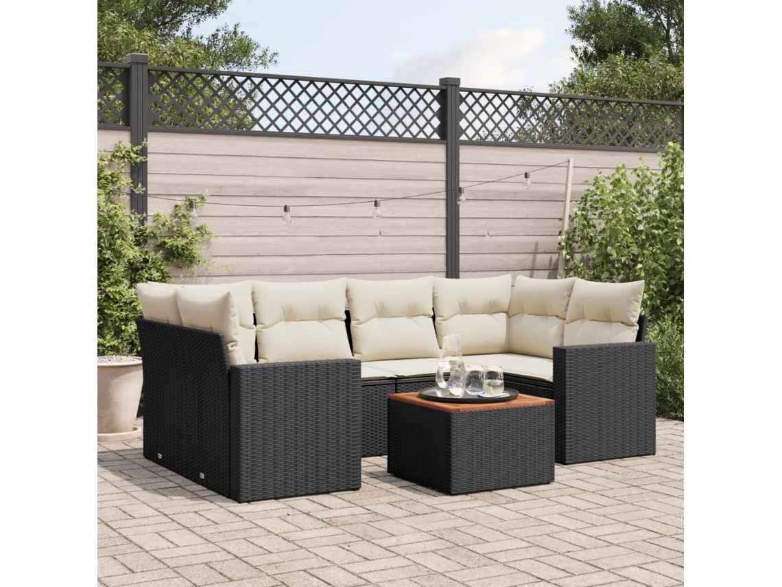 Conjunto de sofá de jardín de 7 piezas con cojines, ratán negro, Dkd Home Decor