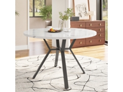 Mesa De Comedor Redonda 1 M - Mesa De Mármol Moderna Y Sencilla Con Soporte Metálico En Forma De X - Negra+blanca