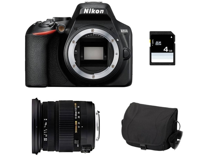 Kit Cámara Réflex NIKON D3500 + Sigma 17-50 DC OS HSM + Bolsa + SD 4Go