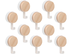Juego De 10 Ganchos De Pared Adhesivos De Madera Blanca,