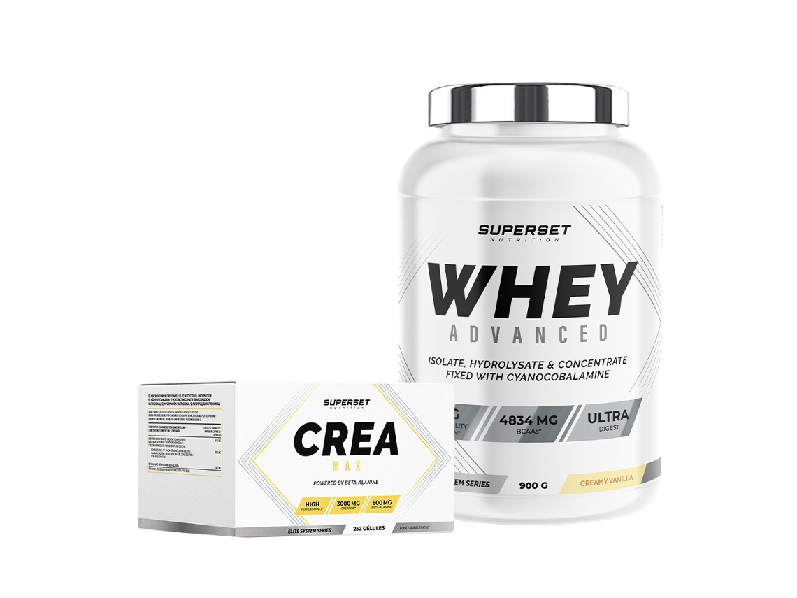 Programa avanzado para ganar masa muscular magra 100 Whey Protein Advanced 900 g Vainilla cremosa Crea Max Superset Nutrition
