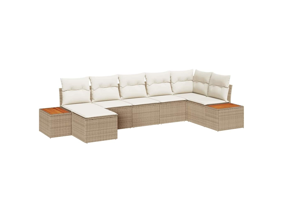 Conjunto de 7 sofás de jardín con cojines en ratán sintético Vidaxl color beige.