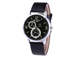 Reloj De Cuero Para Hombre Dial Redondo Cuarzo Resistente Al Agua Negro
