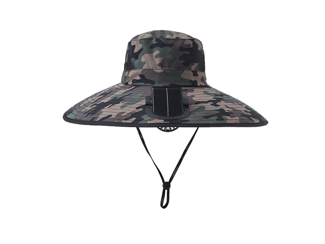 Sombrero De Pesca Chrui Con Ventilador Solar Doble Y Protección Upf (camuflaje Gris)