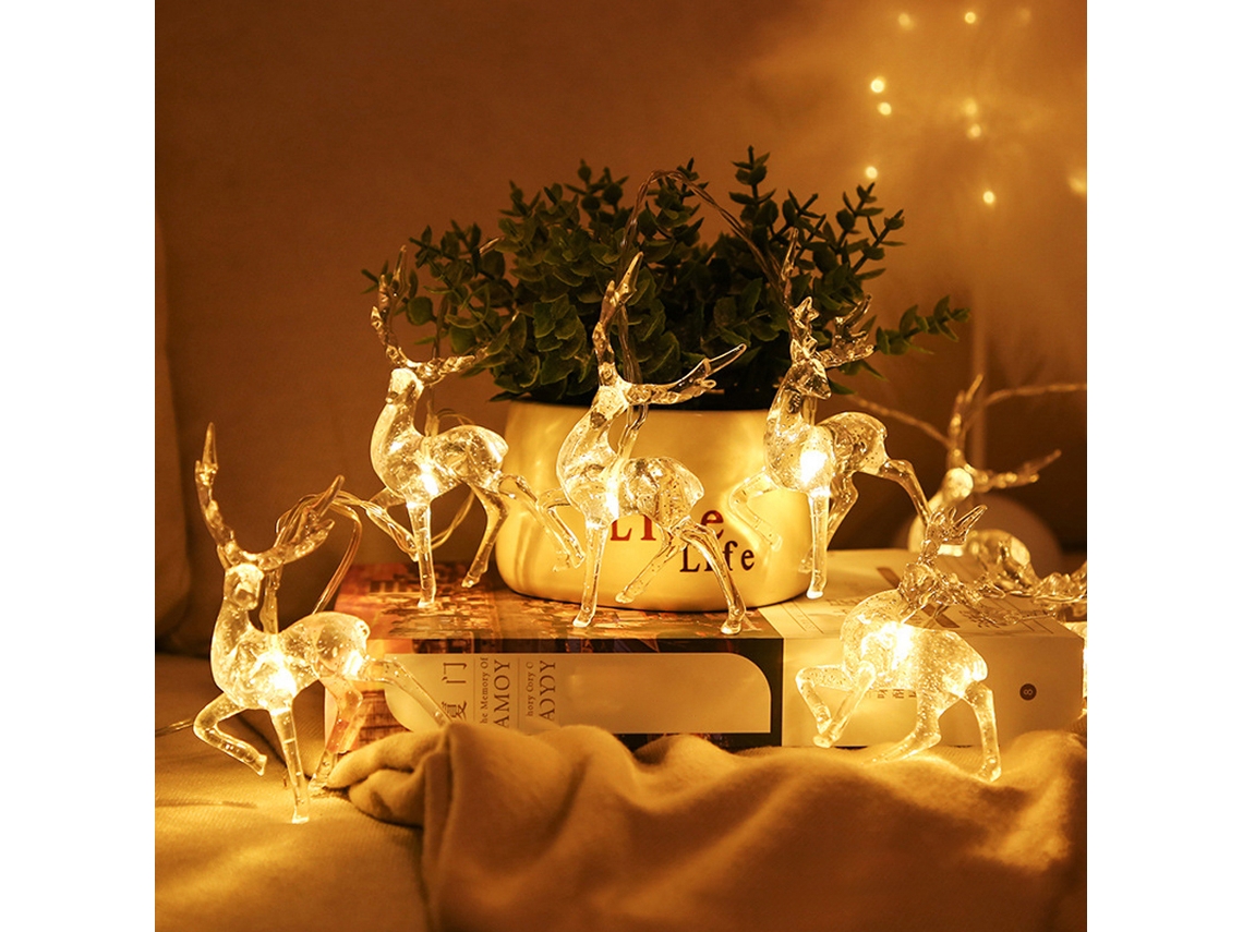 Luces Navideñas De Reno Para Interiores, 10 Led, Luz Blanca Cálida, Cable Usb, Pilas, Decoración, Regalo
