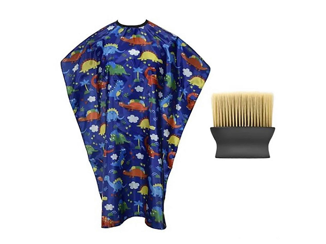 Capa de corte de pelo infantil con estampado bonito, impermeable y ajustable, con cepillo incluido para uso en peluquería.