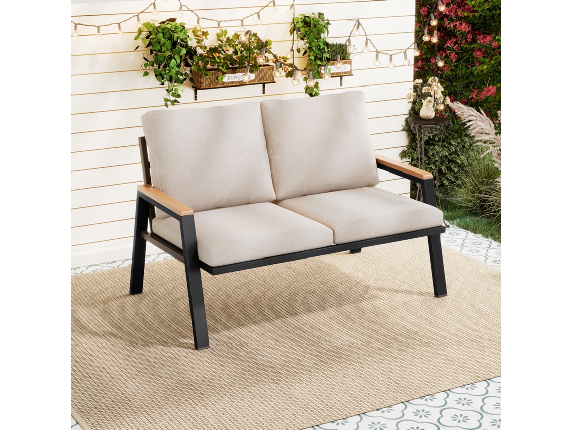 Conjunto De Muebles De Jardín, Sofá De 2 Plazas, Acero Galvanizado, Gris/beige