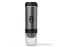 Cafetera portátil 3 en 1 GERTIZ con pantalla digital para café molido y cápsulas (gris)