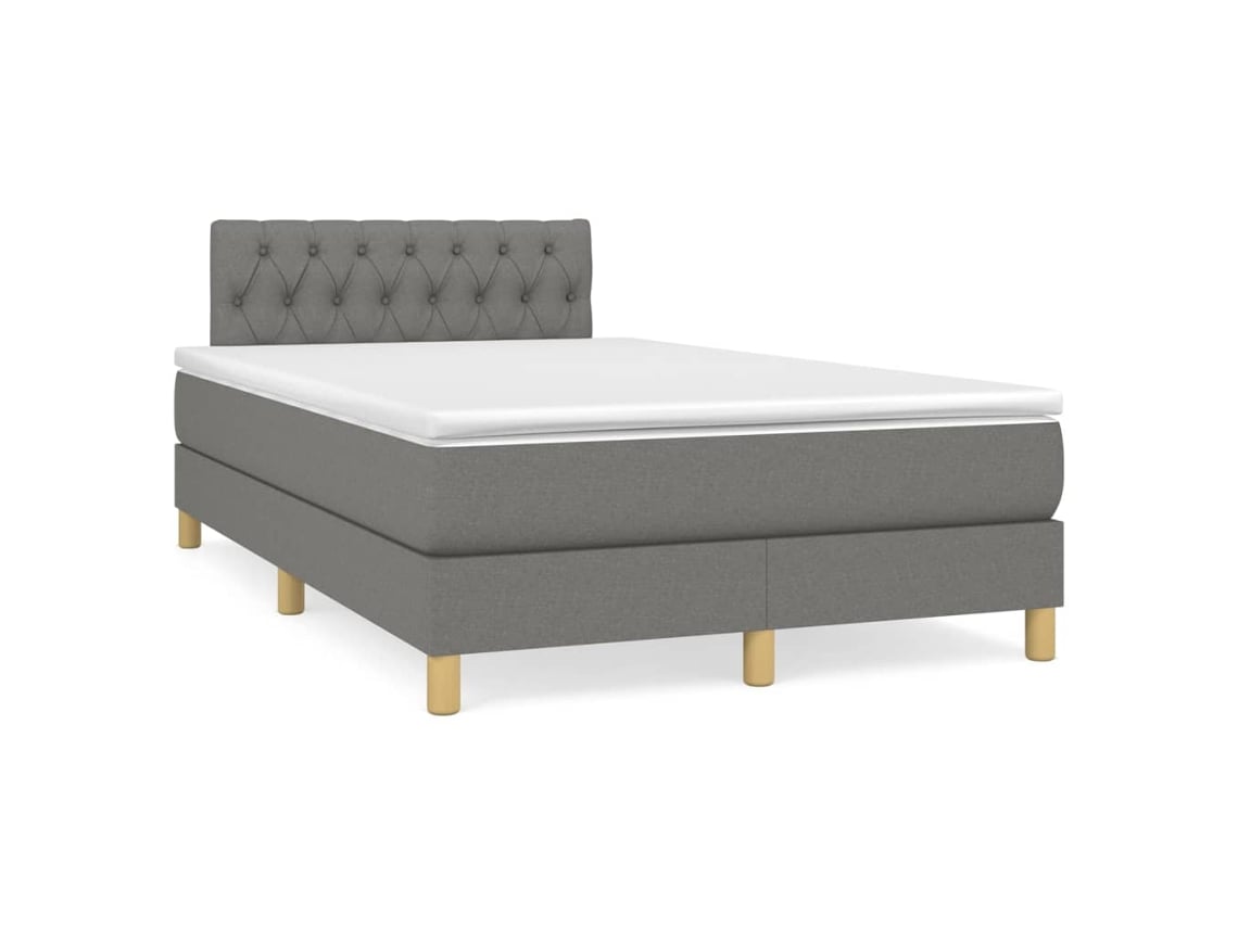 Cama Box Spring Con Colchón Tela Gris Oscuro 120x190 Cm