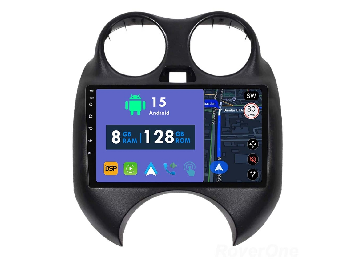 Coche Radio Android Auto Autoradio 8GB RAM 128G ROM CarPlay Navegación GPS Pantalla Táctil RoverOne para Nissan March K13 2010 - 2013 