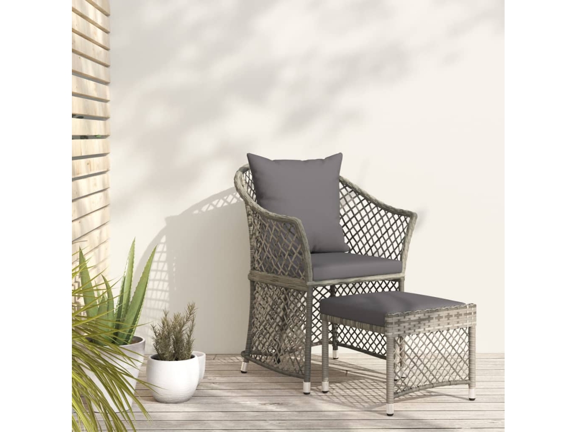 Conjunto de muebles de jardín con cojines, mimbre gris PE, Dkd Home Decor