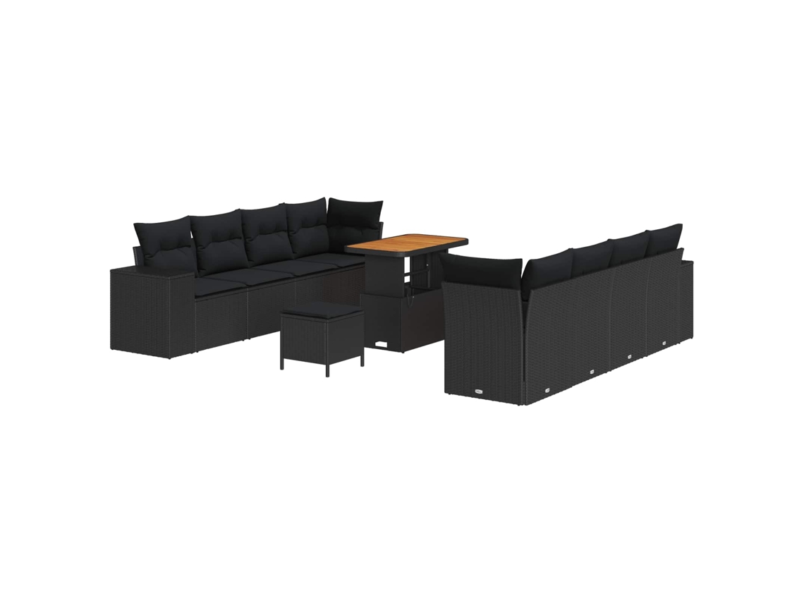 Maison Exclusive - Conjunto de sofás de jardín con cojines, 11 piezas, mimbre negro