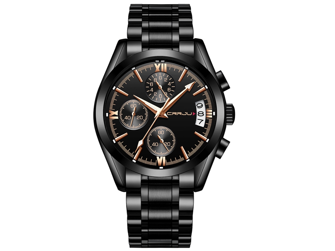 Reloj De Cuarzo Para Hombre Con Brazalete De Acero Inoxidable, Diseño Three F, Dos Zonas Horarias, Negro + Rojo + Rosa.