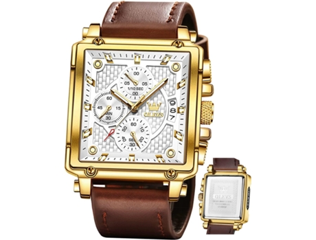 VEANXIN Reloj luminoso impermeable con cronógrafo de cuero cuadrado a la moda para hombre(Cara plateada)