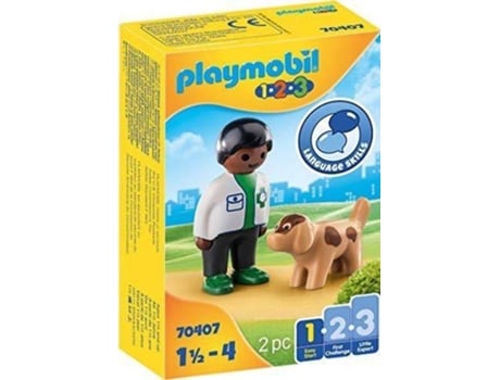 PLAYMOBIL 1.2.3: Veterinario con perrito - 70394 (Edad Mínima: 18 meses - 2 piezas)
