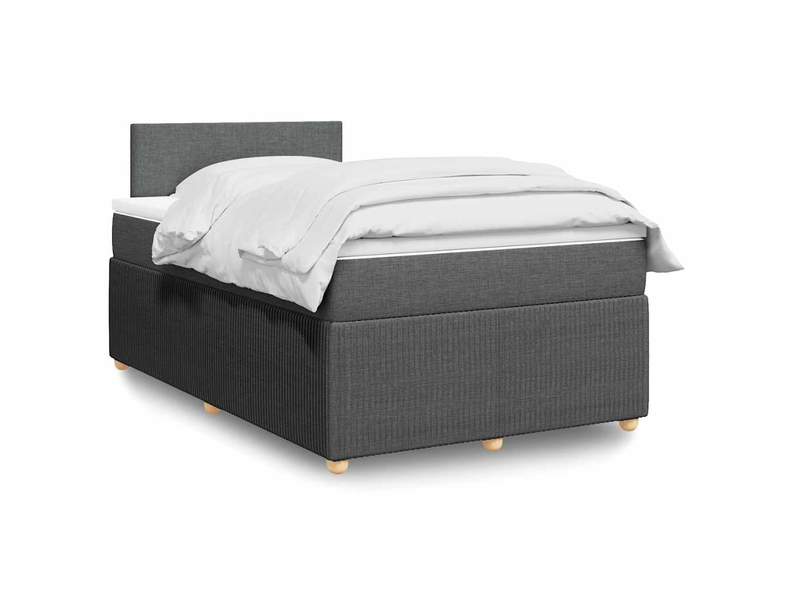 Cama Box Spring Con Colchón Tela Gris Oscuro 120x200 Cm