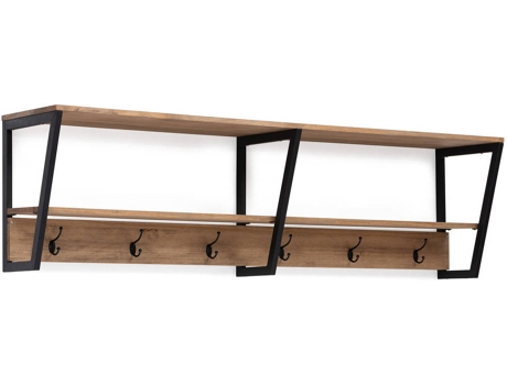 Percha de Pared BOX FURNITURE con 3 Soportes (Negro - Madera y Acero - 180x35x47.5 cm)