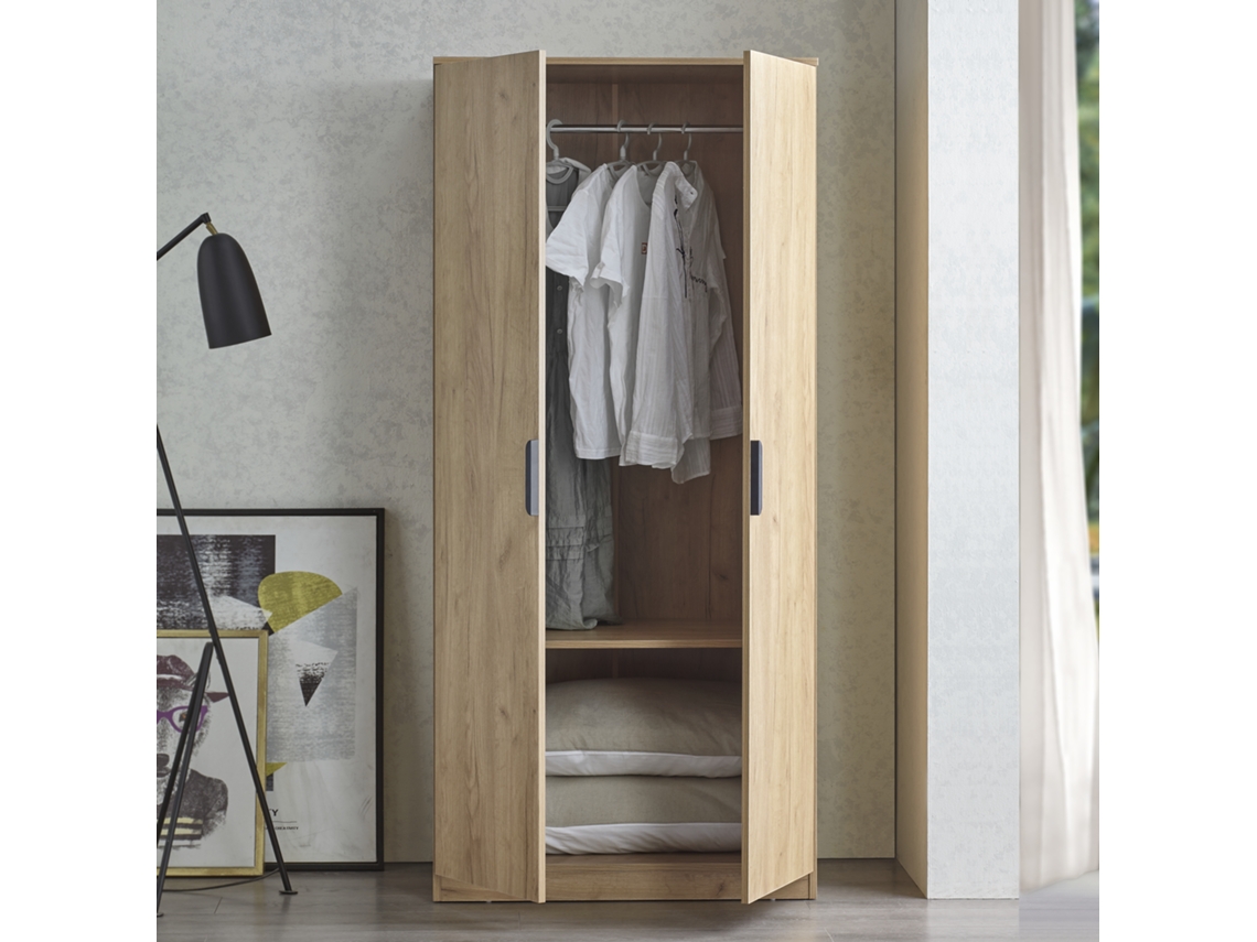Armario Ropero Eiselfing (2 puertas 1 perchero 1 compartimento) MDF 176 x 80 x 52 cm Efecto roble [EN.CASA]
