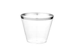 Vasos desechables para cóctel con borde plateado, vasos de plástico de 270 ml con borde negro, bordes cónicos de primera calidad para un agarre fácil.