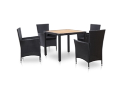 Juego de comedor para exteriores con cojines, mimbre sintético negro, Dkd Home Decor